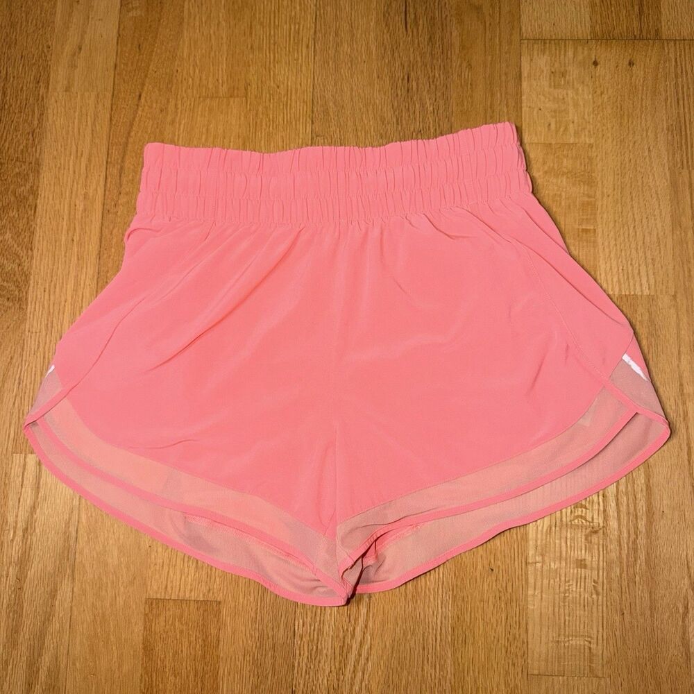 Athleta High Rise Mesh Racer Run 3" Short Coral Pink S Lined Lightweight Trail